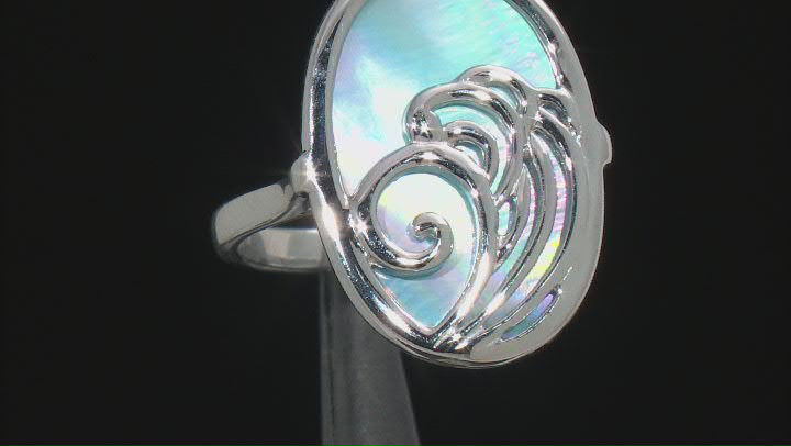 Blue South Sea Mother-of-Pearl Rhodium Over Sterling Silver Ring Video Thumbnail