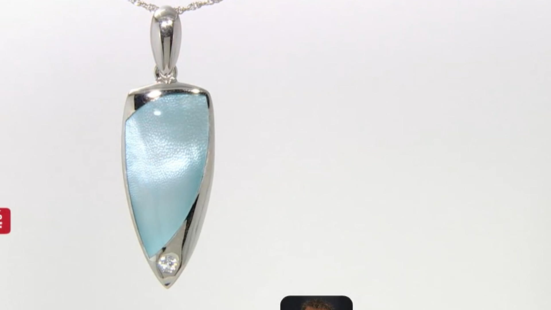 Blue South Sea Mother-of-Pearl & White Zircon Rhodium Over Sterling Silver Pendant Video Thumbnail