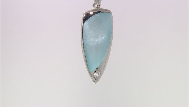 Blue South Sea Mother-of-Pearl & White Zircon Rhodium Over Sterling Silver Pendant Video Thumbnail