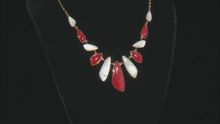Red Sponge Coral & White South Sea Mother-of-Pearl 18k Yellow Gold Over Silver 18 Inch Necklace Video Thumbnail