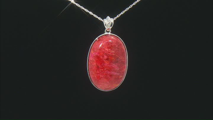 Red Sponge Coral Rhodium Over Sterling Silver Pendant With Chain Video Thumbnail