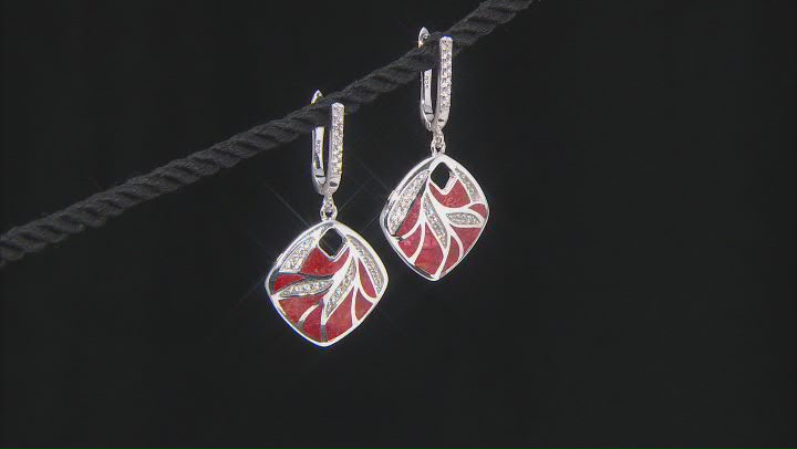 Red Sponge Coral & White Zircon Rhodium Over Sterling Silver Earrings Video Thumbnail