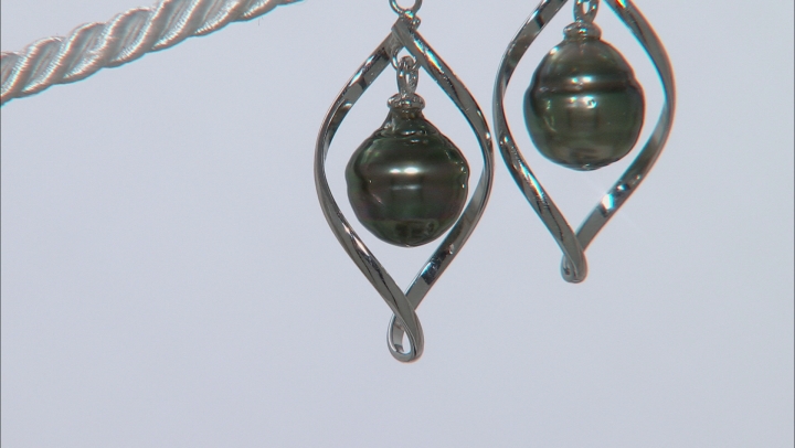 Cultured Tahitian Pearl Rhodium Over Sterling Silver Earrings Video Thumbnail