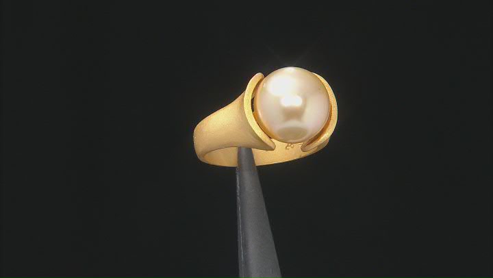 Golden Cultured South Sea Pearl 18k Yellow Gold Over Sterling Silver Ring Video Thumbnail