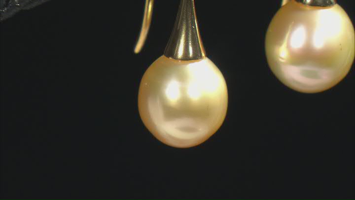 Golden Cultured South Sea Pearl 18k Yellow Gold Over Sterling Silver Earrings Video Thumbnail