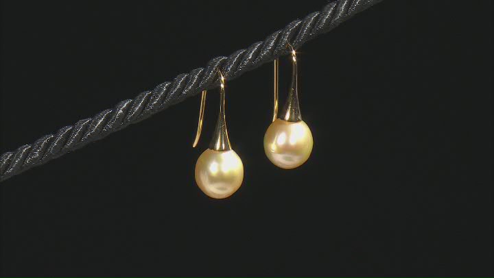 Golden Cultured South Sea Pearl 18k Yellow Gold Over Sterling Silver Earrings Video Thumbnail