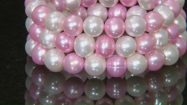 Multi-Color Cultured Freshwater Pearl Stretch Bracelet Set of 3 Video Thumbnail