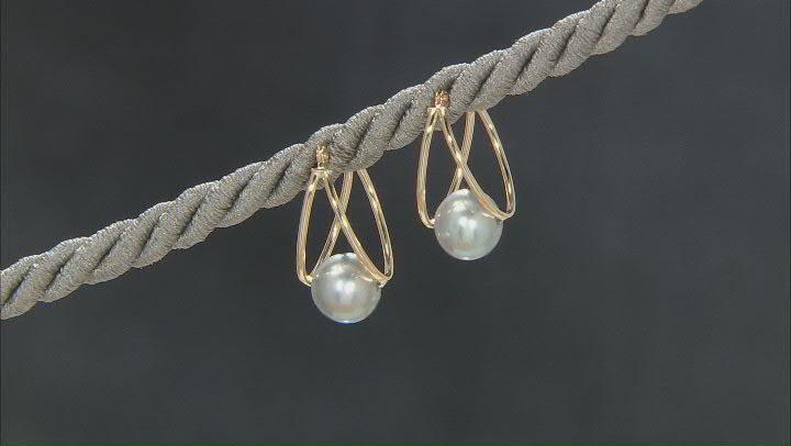 Platinum Cultured Freshwater Pearl 14k Yellow Gold Earrings Video Thumbnail