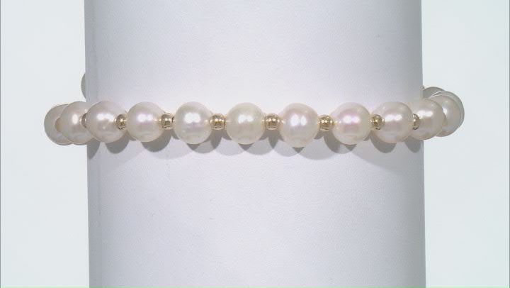White Cultured Freshwater Pearl 14k Yellow Gold Wrap Bracelet Video Thumbnail