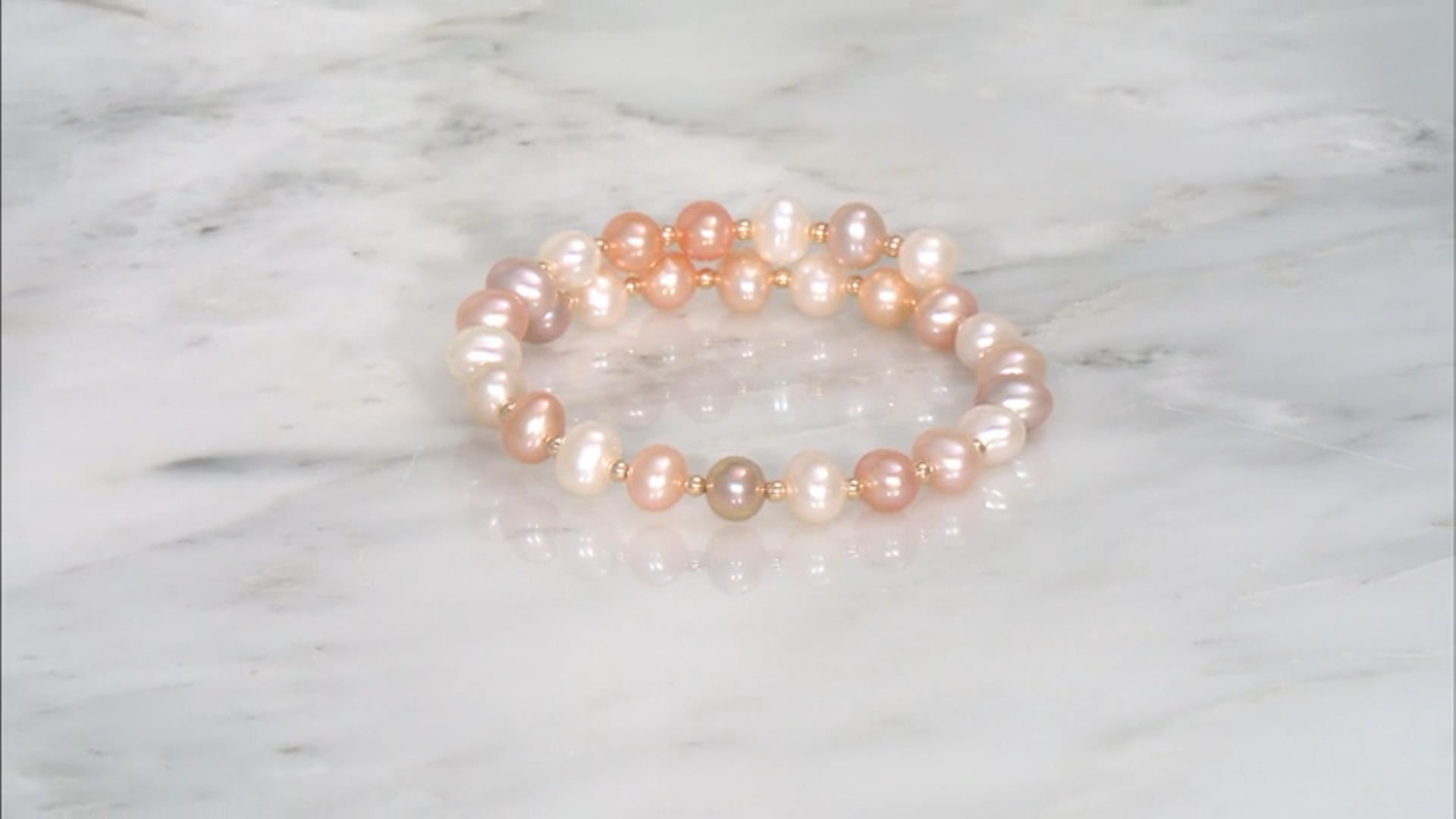 Multi-Color Cultured Freshwater Pearl 14k Yellow Gold Wrap Bracelet Video Thumbnail