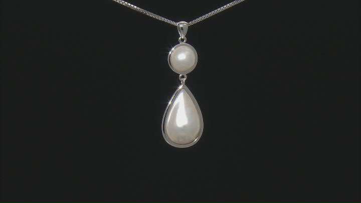 White Cultured South Sea Mabe Pearl Rhodium Over Sterling Silver Pendant With Chain Video Thumbnail