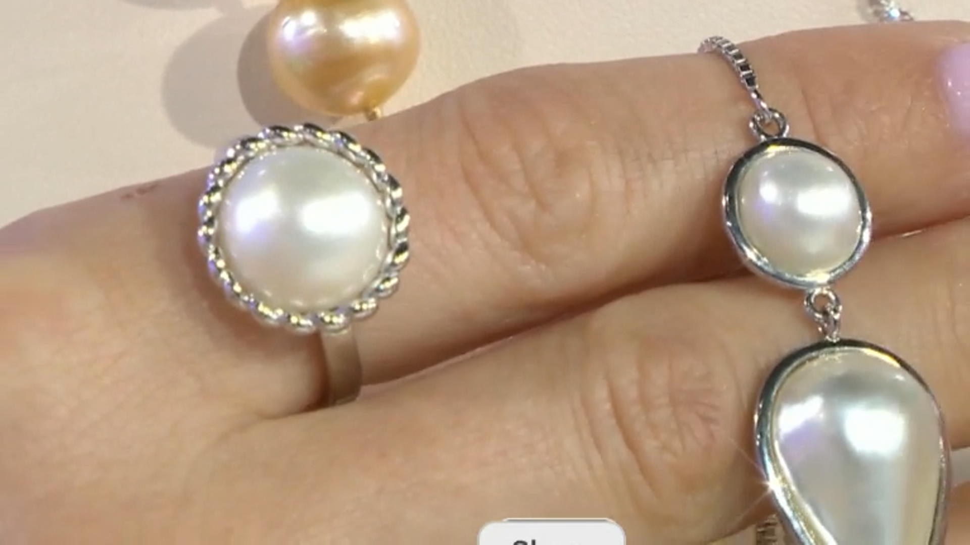 White Cultured South Sea Mabe Pearl Rhodium Over Sterling Silver Ring Video Thumbnail
