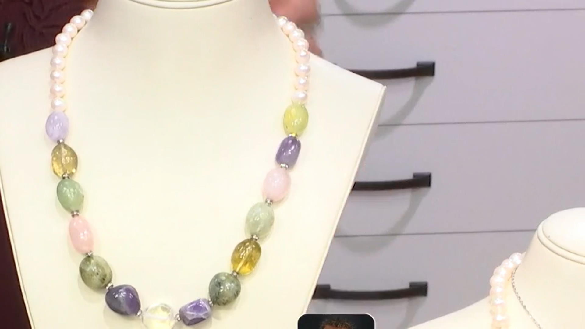 White Cultured Freshwater Pearl Multi-Gem  & Rhinestone Rhodium Over Silver 20 Inch Necklace Video Thumbnail
