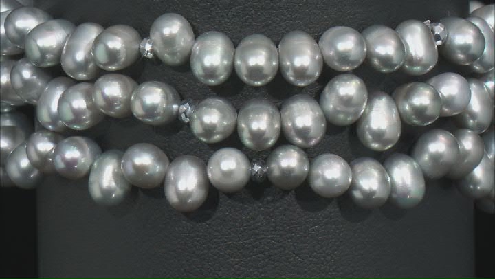 Platinum Cultured Freshwater Pearl With Hematine Stretch Bracelet Set Of 3