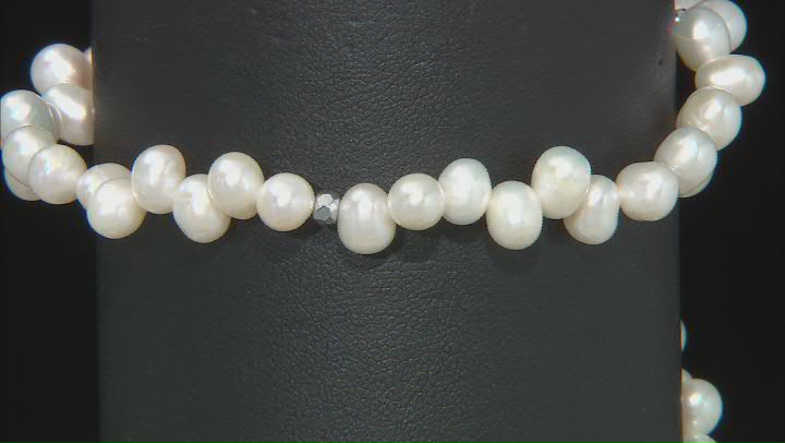 White Cultured Freshwater Pearl With Hematine Stretch Bracelet Set Of 3