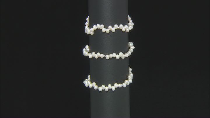 White Cultured Freshwater Pearl With Hematine Stretch Bracelet Set Of 3