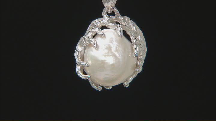 White Cultured Freshwater Pearl Rhodium Over Sterling Silver Pendant Video Thumbnail
