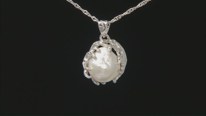 White Cultured Freshwater Pearl Rhodium Over Sterling Silver Pendant Video Thumbnail