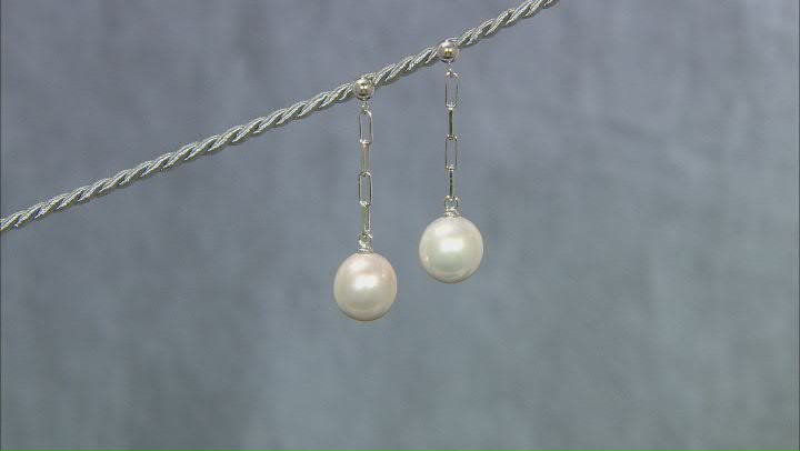 White Cultured Freshwater Pearl Rhodium Over Sterling Silver Earrings Video Thumbnail