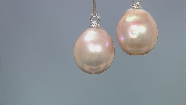 Pink Cultured Freshwater Pearl Rhodium Over Sterling Silver Earrings Video Thumbnail