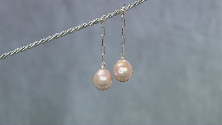 Pink Cultured Freshwater Pearl Rhodium Over Sterling Silver Earrings Video Thumbnail