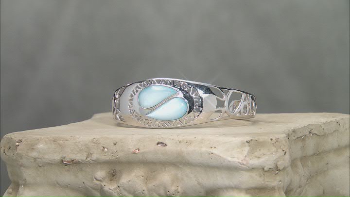Blue South Sea Mother-Of-Pearl Rhodium Over Sterling Silver Cuff Bracelet Video Thumbnail