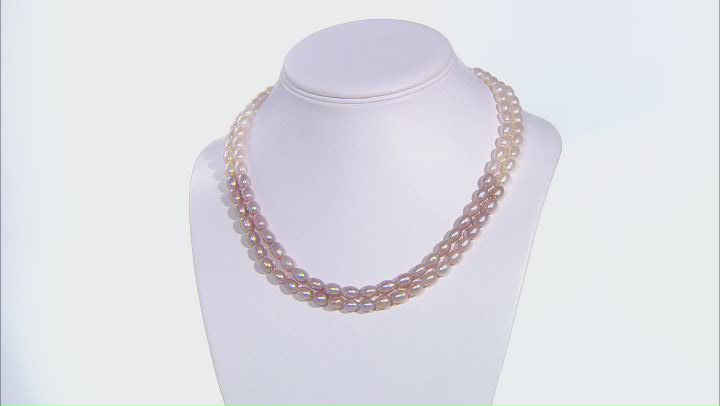 Pink And White Cultured Freshwater Pearl Rhodium Over Sterling Silver Multi-Row 18 Inch Necklace