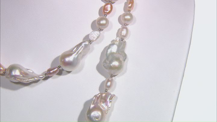 Multi-Color Cultured Freshwater Pearl Rhodium Over Sterling Silver 54 Inch Necklace Video Thumbnail