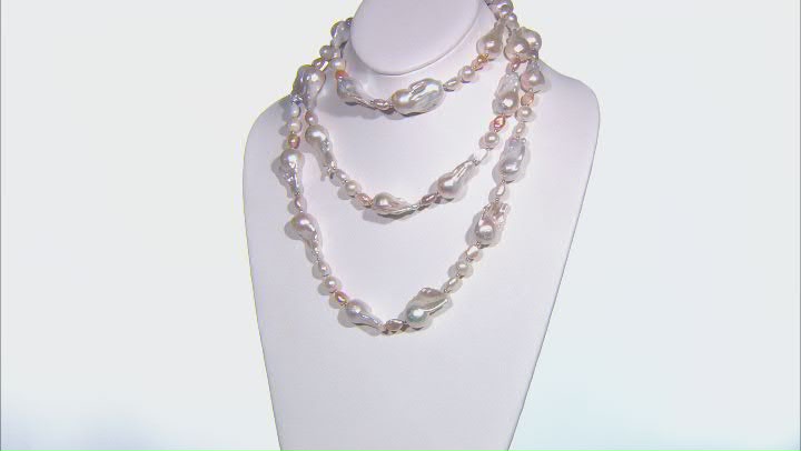 Multi-Color Cultured Freshwater Pearl Rhodium Over Sterling Silver 54 Inch Necklace Video Thumbnail