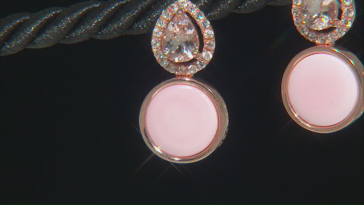 Pink Conch Shell With Morganite & White Zircon 18k Rose Gold Over Sterling Silver Earrings Video Thumbnail