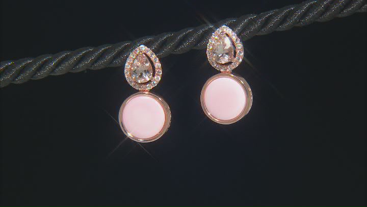 Pink Conch Shell With Morganite & White Zircon 18k Rose Gold Over Sterling Silver Earrings Video Thumbnail