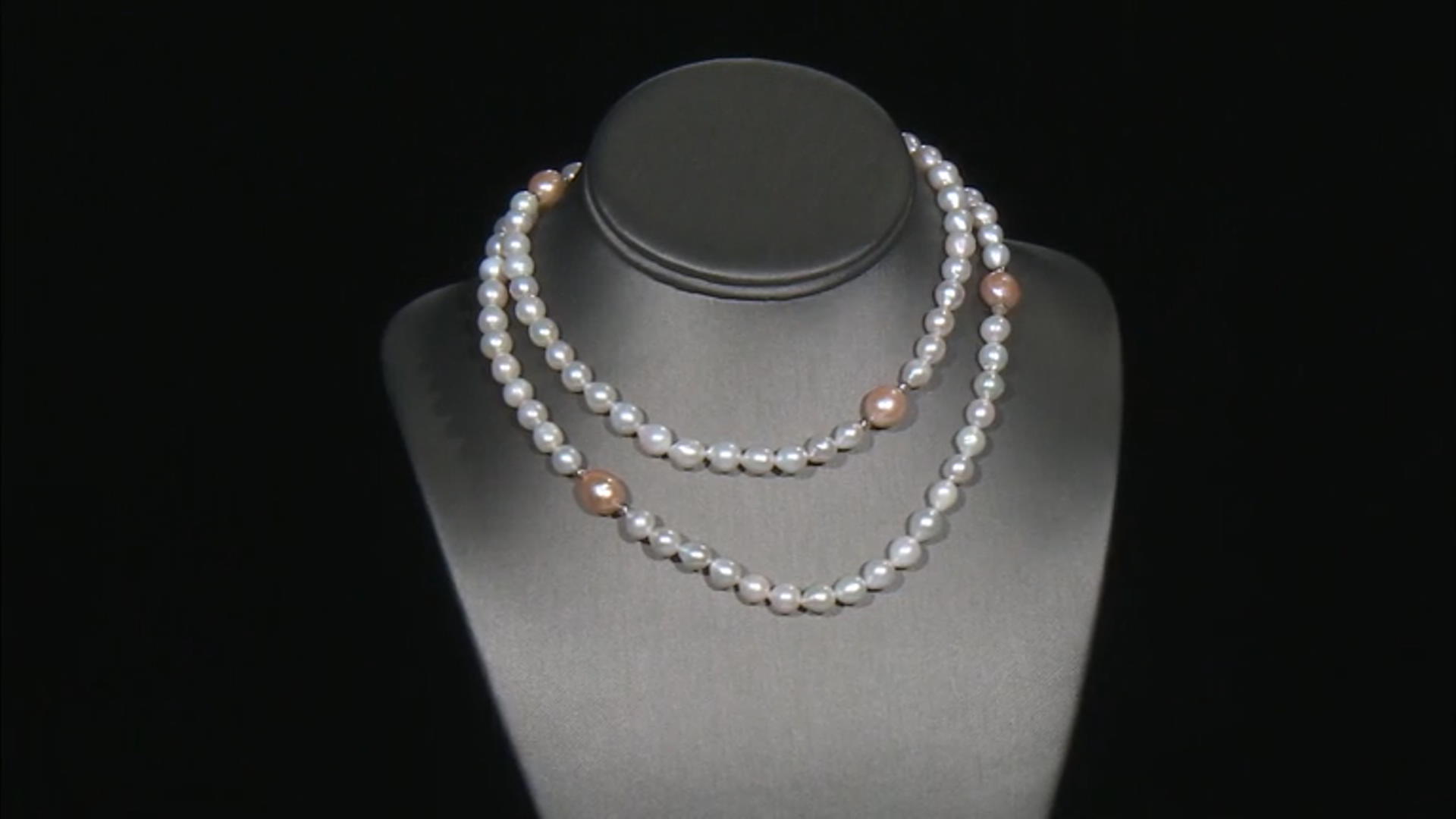 Peach & White Cultured Freshwater Pearl Rhodium Over Sterling Silver 32 Inch Necklace Video Thumbnail