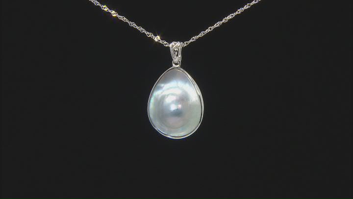 Platinum Cultured South Sea Mabe Pearl Rhodium Over Sterling Silver Pendant Enhancer With Chain Video Thumbnail