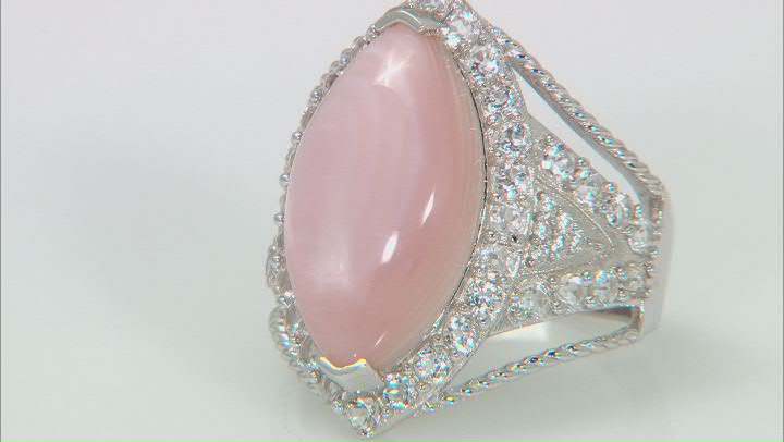 Pink Mother-of-Pearl With White Topaz & White Zircon Rhodium Over Silver Ring Video Thumbnail