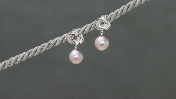 Pink Cultured Kasumiga Pearl Rhodium Over Sterling Silver Earrings Video Thumbnail