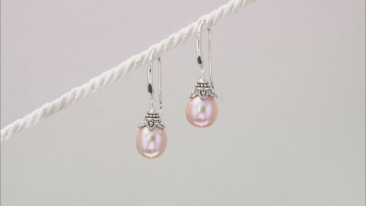 Pink Cultured Kasumiga Pearl Rhodium Over Sterling Silver Earrings Video Thumbnail