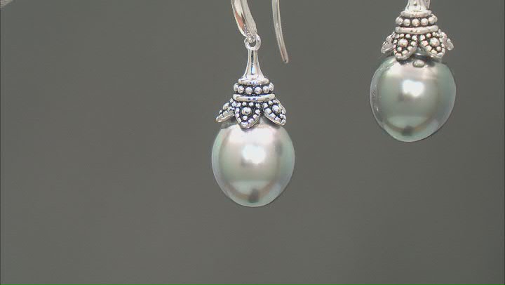 Cultured Tahitian Pearl Rhodium Over Sterling Silver Earrings Video Thumbnail