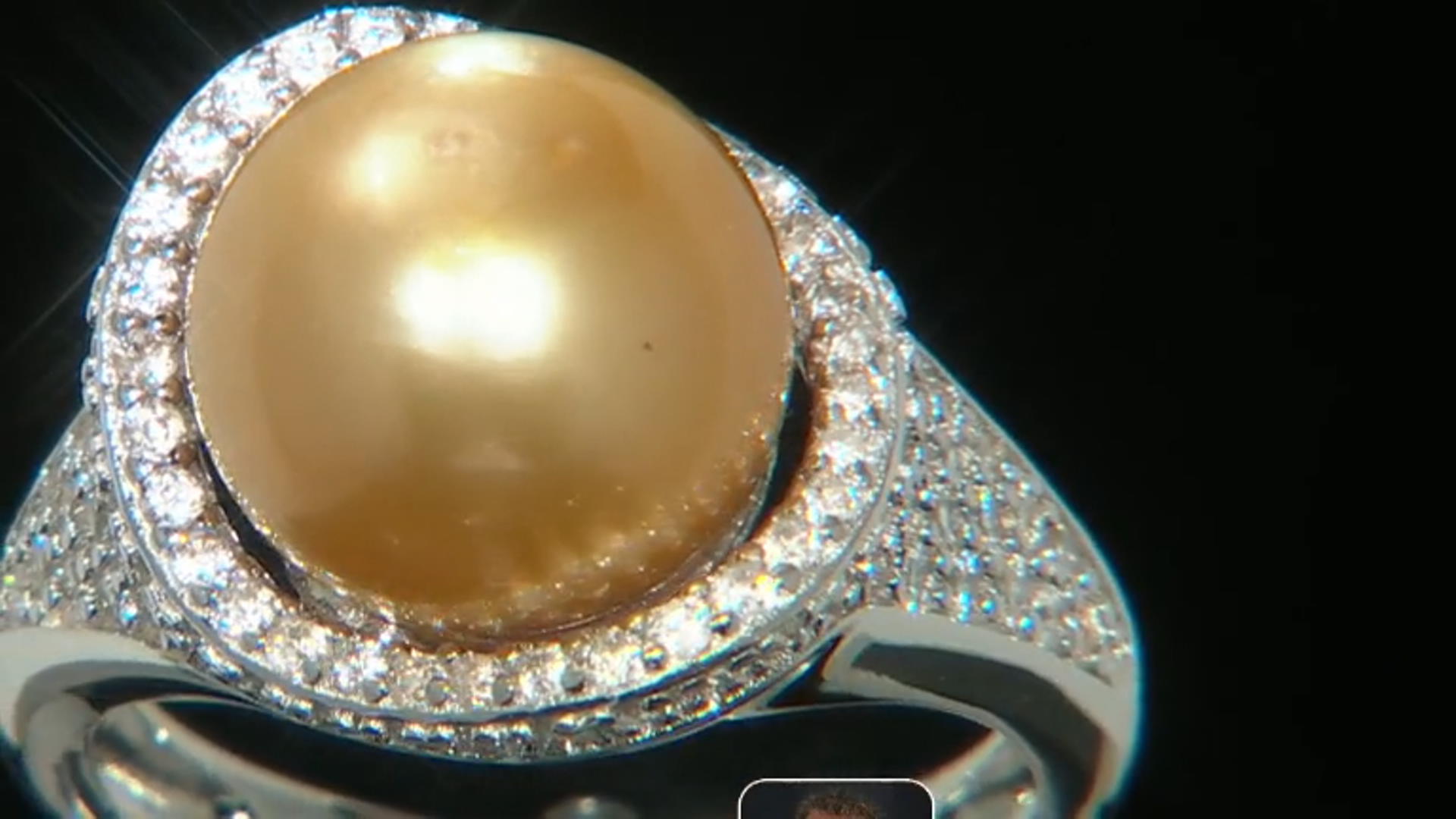 Golden Cultured South Sea Pearl With White Zircon Rhodium Over Sterling Silver Ring Video Thumbnail