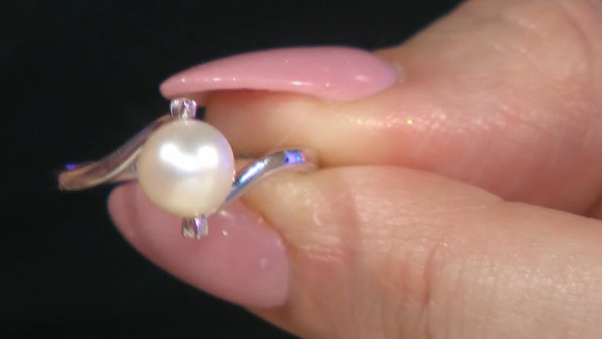White Cultured Freshwater Pearl With Lab Created Sapphire Rhodium Over Sterling Silver Ring Video Thumbnail