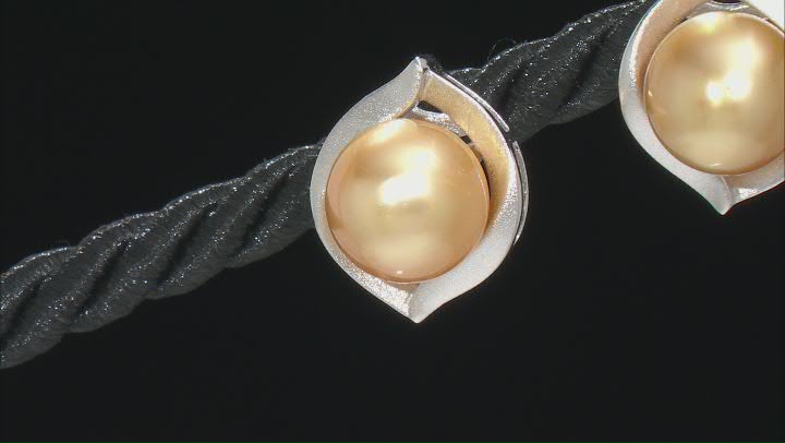 Golden Cultured South Sea Pearl Rhodium Over Sterling Silver Earrings Video Thumbnail