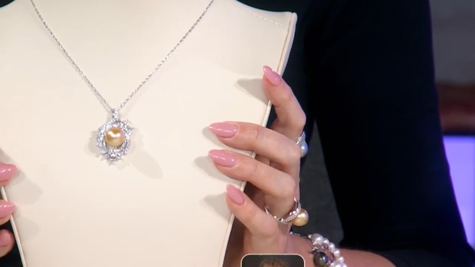 Golden Cultured South Sea Pearl & White Topaz Rhodium Over Sterling Silver Pendant With Chain Video Thumbnail