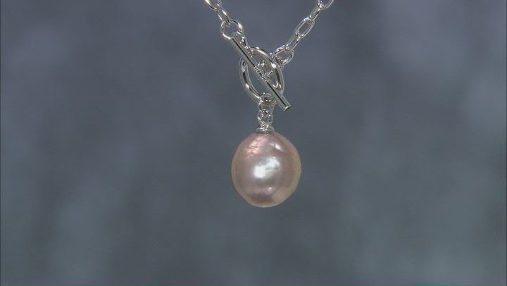 Pink Cultured Freshwater Pearl Rhodium Over Sterling Silver 18 Inch Necklace