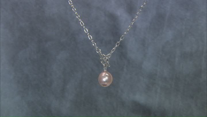 Pink Cultured Freshwater Pearl Rhodium Over Sterling Silver 18 Inch Necklace Video Thumbnail