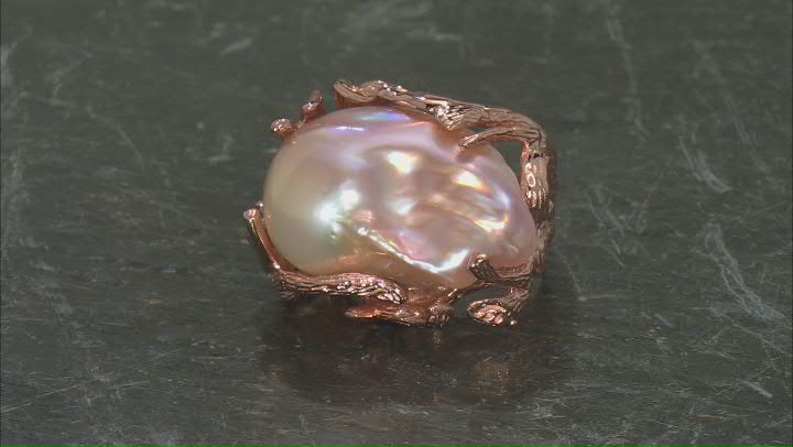 Pink Cultured Freshwater Pearl 18k Rose Gold Over Sterling Silver Ring Video Thumbnail