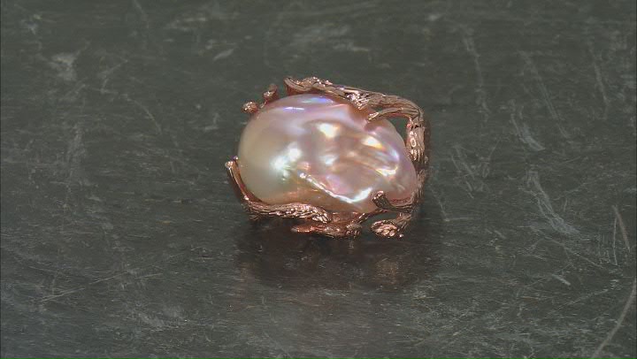 Pink Cultured Freshwater Pearl 18k Rose Gold Over Sterling Silver Ring Video Thumbnail