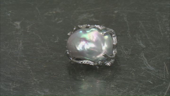 Platinum Cultured Freshwater Pearl Rhodium Over Sterling Silver Ring Video Thumbnail