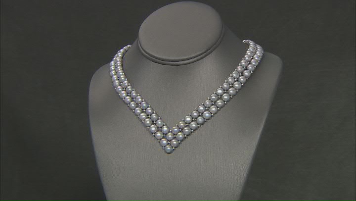 Platinum Cultured Freshwater Pearl Rhodium Over Sterling Silver Double-Row 18 Inch Necklace Video Thumbnail