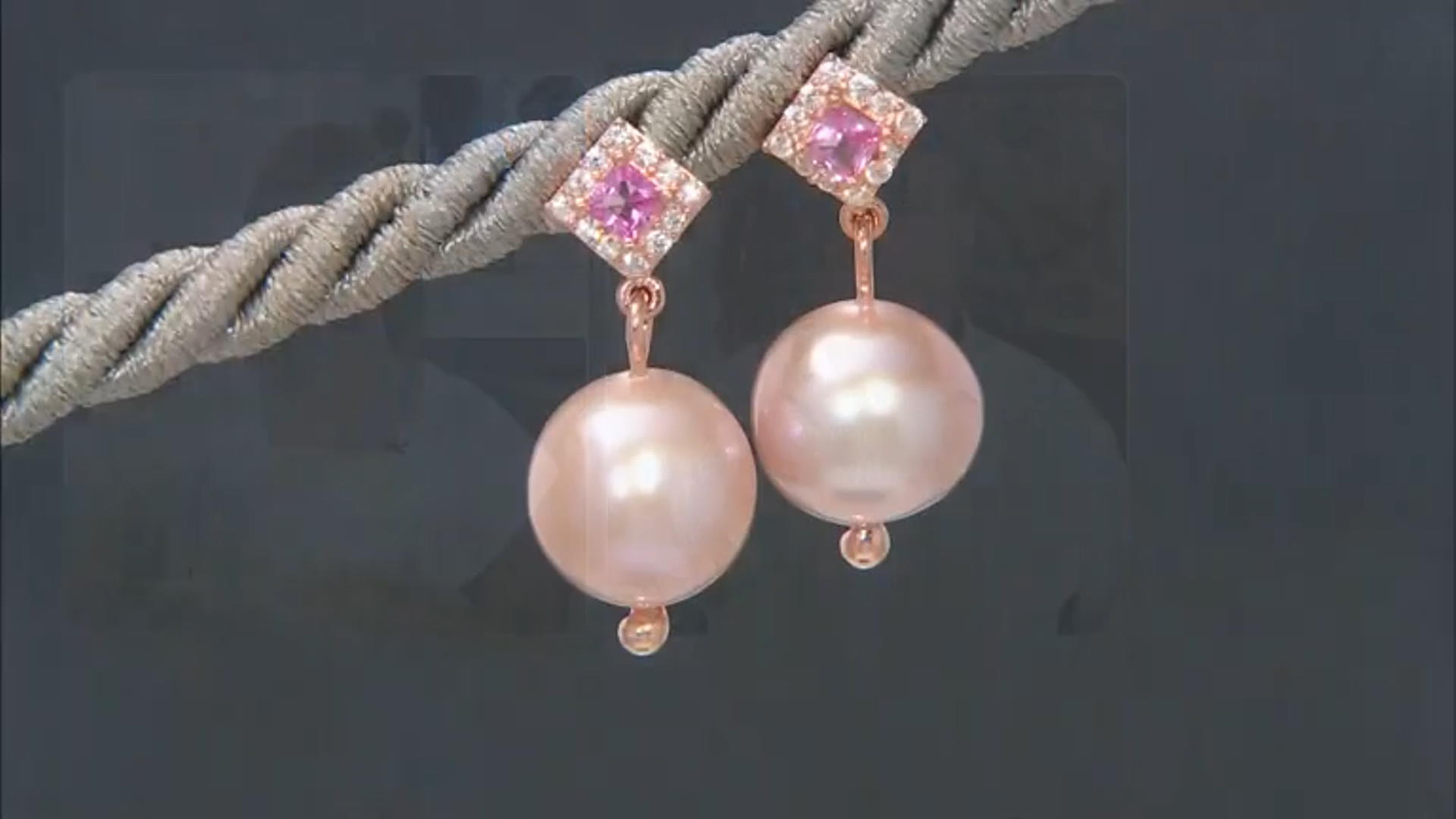 Genusis™ Lavender Cultured Freshwater Pearl, Pink Sapphire 18k Rose Gold Over Silver Earrings Video Thumbnail