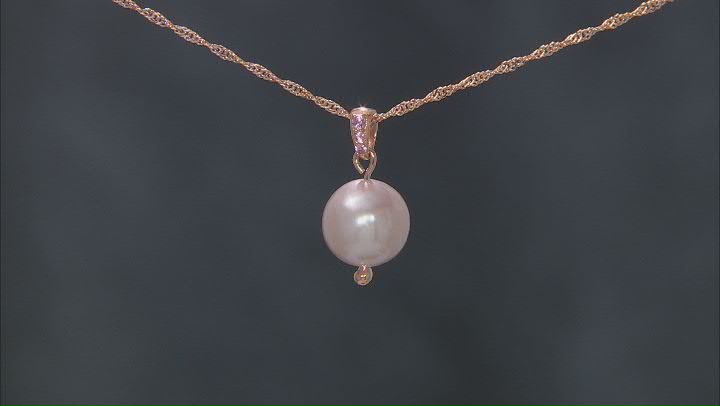 Genusis™ Cultured Freshwater Pearl & Sapphire 18k Rose Gold Over Silver Pendant With Chain 0.08ctw Video Thumbnail