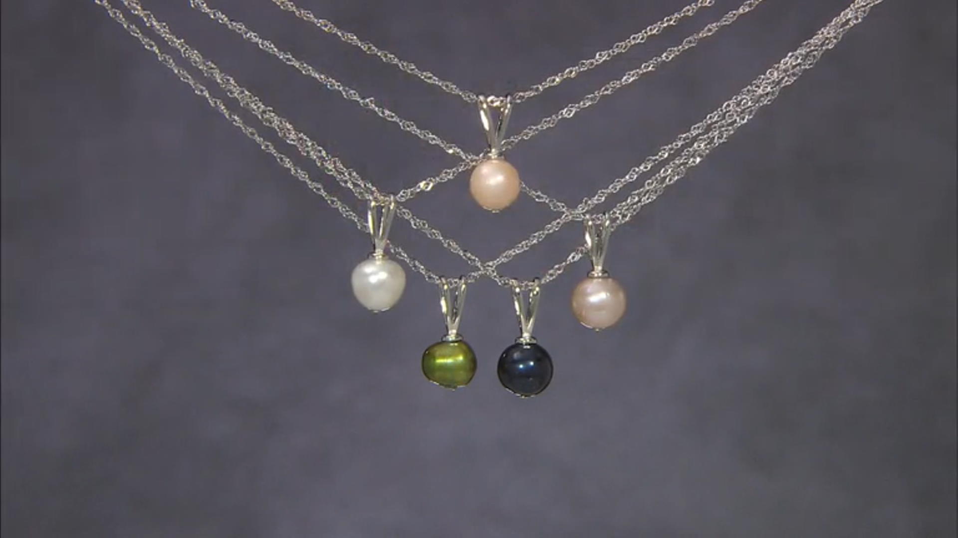 Multi-Color Cultured Freshwater Pearl Rhodium Over Silver Pendant Set Of 5 Video Thumbnail